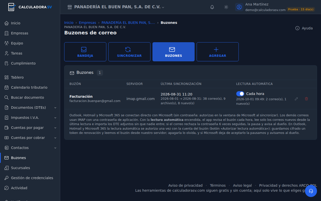 Directo del correo: captura real del app